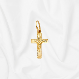 14K Yellow <b>Gold</b> Plated Children's Dainty <b>Crucifix</b> <b>Pendant</b> Jesus Cross Design Classic Tiny Christian Heritage Jewelry Zircon - Product Image 6