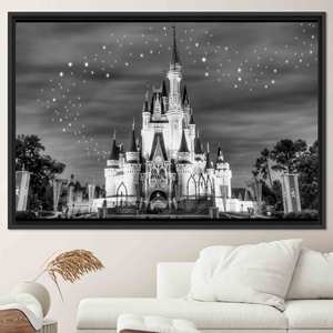 Impression sur toile du Château de Cendrillon - Décoration pour enfants Nuit étoilée, toile encadrée noire - Product Image 1