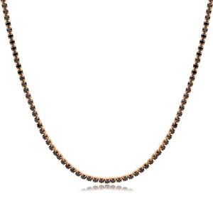 Black Zircon Stone Design <b>Tennis</b> <b>Necklace</b> Handmade Wholesale Turkish 925 <b>Sterling</b> <b>Silver</b> Jewelry - Product Image 6