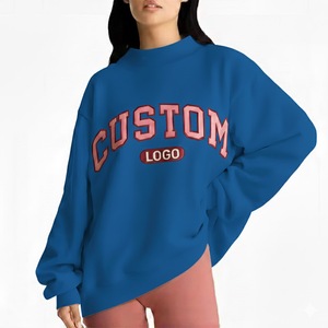 เสื้อสเวตเตอร์สวมหัวคอเต่าผ้าฝ้ายนุ่มโอเวอร์ไซส์สำหรับผู้หญิงเสื้อสเวตเตอร์สวมหัวคอกลมผ้าฟลีซปักลายสำหรับฤดูหนาวมีโลโก้ด้านหน้า - Product Image 1
