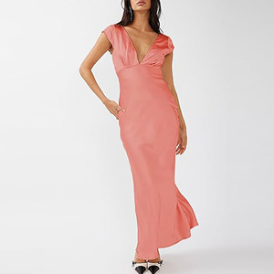 Mujeres verano satén cuello pico manga casquillo espalda descubierta Maxi vestido elegante Twist Cut Out Midi boda invitado Formal vestido largo - Product Image 1