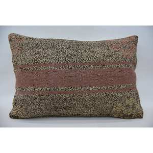 Beige 16x24 Inch Wool Kantha Rug Rustic Vintage Patterned <b>Pillow</b> Hand Woven Technique Eco-Friendly Non-Slip Removable Washable - Product Image 1