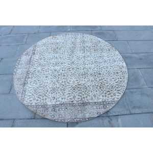 Alfombra Vintage, Alfombra Turca de 4.9x4.9 pies, Alfombra de Lana con Diseño Floral Gris - Product Image 4