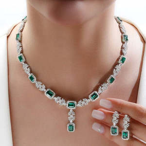 NOVAMART Fine Hallmark Silver Elegance <b>Green</b> Wedding & Engagement <b>Set</b> Emerald Cut Diamond <b>Jewellery</b> Wholesale Export - Product Image 2