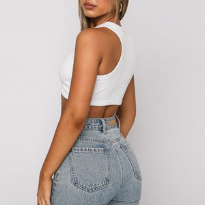 LOGO personnalisé femmes nouvelle mode d'été solide débardeur Sexy gilet taille haute sans manches col rond haut - Product Image 2