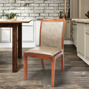 Chaise de salle à manger en bois de noyer massif Rembourrage en cuir de vachette italien Style rustique Bois dur durable | Chaises Simili - Product Image 1