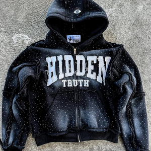 Sweat à capuche Streetwear d'hiver pour hommes 100% coton lavé à l'acide lourd 400 grammes applique brodée taille XL - Product Image 2