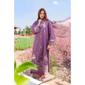 Chemise en tissu lawn brodée GARNET-3PC avec dupatta imprimé en mousseline et pantalon pour le printemps/été - BIC-4861 - Product Image 1