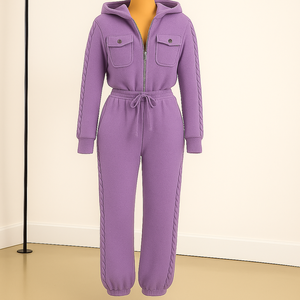 Ensemble coordonné de luxe pour femme : sweat à capuche et pantalon de survêtement en velours tressé, court au genou, uni, chaud, en polaire respirant, marque privée, streetwear - Product Image 3