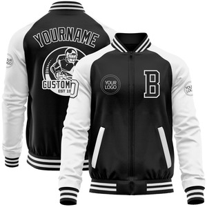 Vente en gros dans l'industrie directe de bombardiers décontractés pour l'hiver noirs et blancs veste à fermeture éclair Letterman - Product Image 3