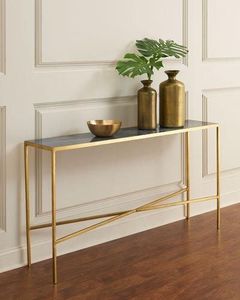 Table console en métal doré avec un design moderne unique, parfaite pour un salon luxueux et la décoration de la maison - Product Image 1