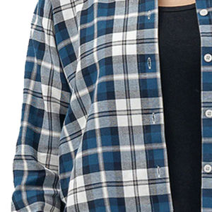 Chemise en flanelle décontractée à motif uni pour femmes avec manches larges, boutons sur le devant, caractéristiques écologiques et à séchage rapide - Product Image 4