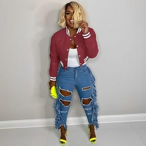 Femmes Varsity Veste À Manches Longues Boutonné Bomber Vestes Casual Baseball Uniforme Streetwear 2025 - Product Image 1