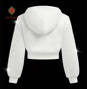 Red Rhinestone Cropped <b>Hoodie</b> Sparkly <b>Zip</b>-<b>Up</b> <b>Hoodie</b> Men's Stylish Casual Winter Wear Breathable Solid 100% Cotton - Product Image 4