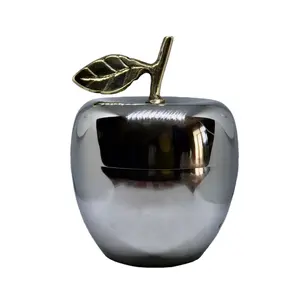 镀镍金属高品质苹果形蜡烛罐高品质带叶柄蜡烛容器苹果