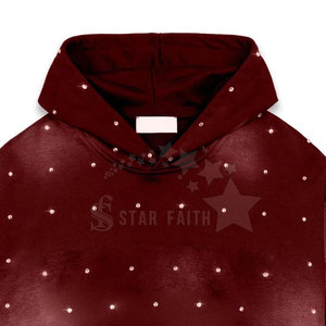 Sudadera con capucha de diamantes de imitación lavado ácido para mujer, Jersey de algodón suave transpirable, Sudadera con capucha adornada con piedra brillante - Product Image 3
