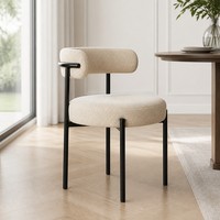 Chaise de salle à manger moderne de luxe léger, rembourrée en bouclette, dossier rond, structure métallique, pour la maison, le restaurant, le salon