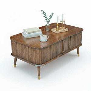 Durable 120x40cm Rectangular Ash Wood <b>Coffee</b> <b>Table</b> with Sliding Doors Living Room Side <b>Table</b>-TT68272 - Product Image 2