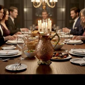 Carafe artisanale écologique en cuivre ayurvédique avec poignée en laiton et gravures florales, capacité 1,0 L, pour la maison, la cuisine et la salle à manger - Product Image 4