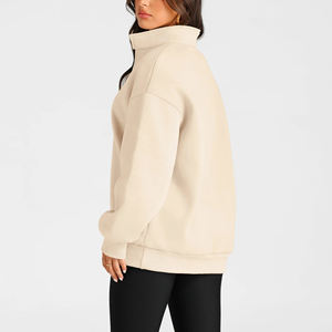 Sudadera de mujer con hombros caídos y media cremallera, de algodón, con logo personalizado, estilo casual, tipo jersey, sudaderas con capucha y sudaderas para mujer - Product Image 3