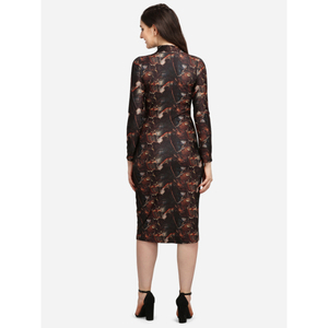 เดรสบอดี้คอนพิมพ์ลายเรขาคณิตอินเทรนด์คอสูงแขนยาวผ้ายืดความยาวใต้เข่าชายเสื้อตรงปกติ - Product Image 5