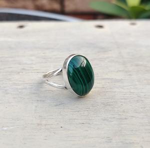 <b>Boho</b> Style Classical 925 Sterling <b>Silver</b> Malachite Gemstone <b>Ring</b> Rhodium Plated Wedding Gift for Women - Product Image 2