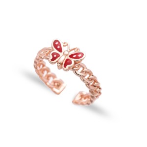 Red Enamel Butterfly Design <b>Adjustable</b> <b>Ring</b> Turkish Handmade Wholesale 925 Sterling Silver Jewelry - Product Image 1