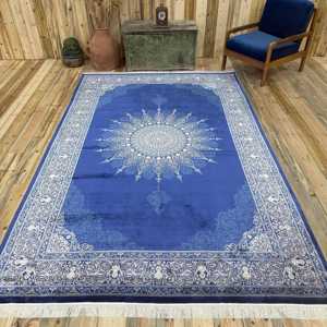 Alfombra Turca de 6.4x6.7 pies, Alfombra Vintage Grande, Alfombra de Seda con Diseño Floral Azul - Product Image 1