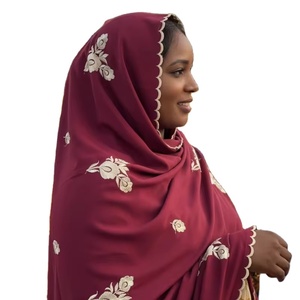 Al por mayor Chales de voile de algodón para mujer, largos, suaves, ligeros y transpirables, con encaje floral y bordado de pedrería, estilo africano de verano - Product Image 1