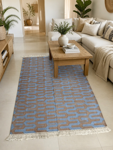 Alfombra Kilim de Algodón Hecha a Mano, Moderna, con Diseño de Chevron Entrelazado, con Flecos, para Dormitorio o Pasillo - Product Image 3