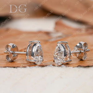 Boucles d'oreilles solitaires en or blanc 2,00 CT avec diamant Moissanite taille poire, serties à griffes, pour fiançailles, fête, mariage, anniversaire, cadeau - Product Image 6