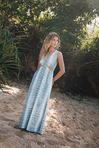 Vestido Maxi sin Mangas con Tie-Dye para Mujer, Aberturas Laterales, Cuello en V Profundo, Cintura Elástica, Ecológico, Transpirable, Lavable, Estilo Bohemio - Product Image 3