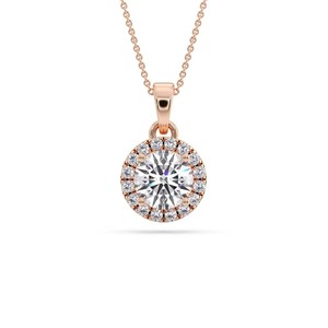 Colgante de Diamante Redondo Luminoso con Halo Simple, Diamante Cultivado en Laboratorio de 0.50 Ct en Platino, para Uso Diario, Regalo - Product Image 1