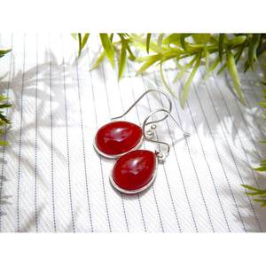 Pendientes de ágata hechos a mano bohemios para mujer, piedra preciosa cabujón rojo en plata de ley 925 elegante y de moda - Product Image 3