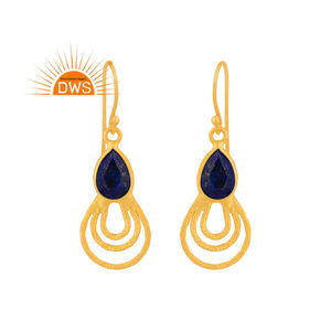 Dernier modèle de boucles d'oreilles en argent sterling plaqué or 18 carats avec pierres précieuses en lapis lazuli naturel Fabricant de bijoux - Product Image 1