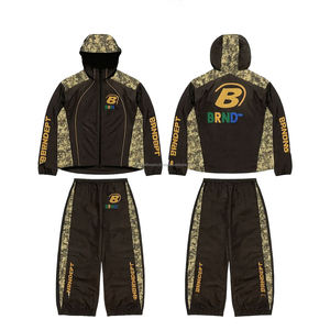 Ensemble de survêtement coupe-vent de haute qualité 170 GSM Tissu polyester durable Noir avec panneaux camouflage Impression de logo personnalisé - Product Image 1