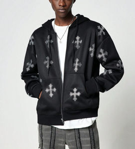 Venta al por mayor de algodón de alta calidad con cremallera Sudadera con capucha para los hombres logotipo personalizado Bling Rhinestone invierno con capucha sólido OEM servicio disponible - Product Image 4