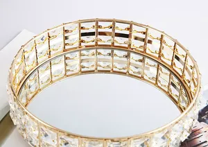 กรอบทองเหลืองออกแบบแฟนซีให้บริการถาดทองเหลืองทองและคริสตัลด้านข้างพร้อมฐานแก้วถาดเสิร์ฟอาหารสำหรับบ้านโรงแรมร้านอาหาร - Product Image 3