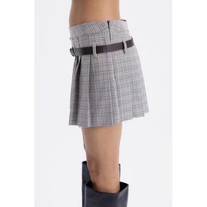 Mini-jupe plissée à double ceinture - Gris - Product Image 5