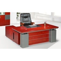 Bureau de direction contemporain Edison droit en placage de bois véritable cerisier, mobilier de bureau stable 2,0x1,0x0,76m 174kg