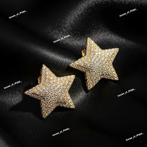 Pendientes de Sello Unisex con Forma de Estrella Deslumbrante, Plata de Ley 925, Completamente Adornados con Diamantes Moissanite, Pendientes de Hip Hop - Product Image 2