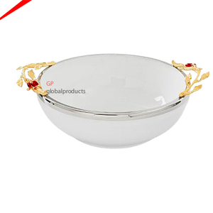 Bol de service rond en verre écologique avec élégantes poignées en métal, idéal pour la décoration de la maison et des hôtels - Product Image 1
