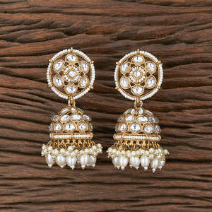 Mehndi Plated Indo Western Stunning Classic Jhumki Earring 110102 with Moti in <b>Artificial</b> <b>Jewellery</b> - Product Image 1