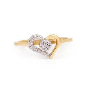 Latest Design 2023 Solid 14k Yellow Gold Heart Shape Ring Adorned With Natural Pave Diamond Fine Jewelry Manufacturer From India