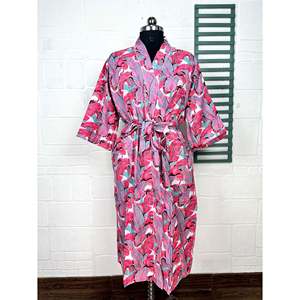 Kimono Boho de Algodón para Mujer, Cárdigan Ligero con Estampados Indios y de Mariposas Florales Hechos a Mano, Ideal para Vacaciones en la Playa - Product Image 1