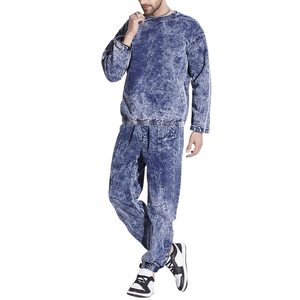 Chándal informal de 2 piezas de secado rápido lavado con ácido para hombre, Sudadera con capucha de algodón 100% y pantalones con cordón para invierno - Product Image 6
