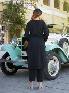 Plus size Women <b>Indian</b> Ethnic Solid Black lace Cotton Shirt Kurta with <b>Trouser</b> Suit Women traditional Dress XS to 6XL girls - Product Image 4