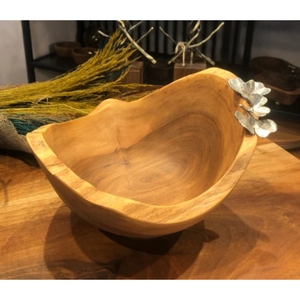 Bol en bois de teck de la plus haute qualité, sculpté à la main, moderne, écologique, en stock, pour servir des salades à la maison, à l'hôtel, au restaurant, pour les mariages - Product Image 1