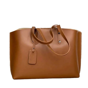 Bolso Tote de Cuero Genuino, Color Sólido, Estilo Minimalista, Abierto por Arriba, para Uso Diario, Bolso de Mano para Mujer, para Todas las Temporadas - Product Image 1