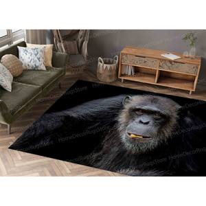 Alfombra de Lana con Estampado de Chimpancé, Ecológica, con Respaldo de Látex, Gruesa, Alfombra Negra Estampada, Decoración Rústica - Product Image 5